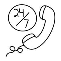 A linear design icon of call anytime vector