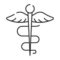 A healthcare symbol icon, linear design of caduceus vector