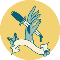 tattoo style icon with banner of a dagger in the hand png