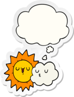 cartoon sun and cloud with thought bubble as a printed sticker png