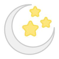 Moon with stars, icon of clear night in flat design vector