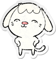 distressed sticker of a happy cartoon dog png