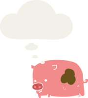 tecknad serie gris med trodde bubbla i retro stil png