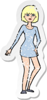 retro distressed sticker of a cartoon woman in dress png