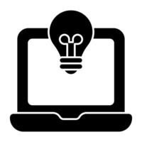 Light bulb on laptop, icon of online idea vector