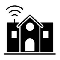 Architecture with wifi signals denoting concept of smart building vector