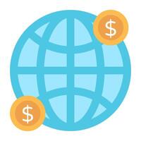 Dollar coins with globe, icon of global economy vector