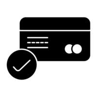 Bank card with tick mark, solid design of card accepted vector