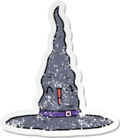 distressed sticker of a cartoon witchs hat png