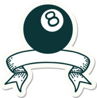tattoo style sticker with banner of 8 ball png