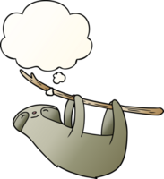 cartoon sloth with thought bubble in smooth gradient style png