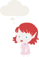 cartoon elf girl with pointy ears with thought bubble in retro style png