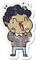 distressed sticker of a cartoon happy man png