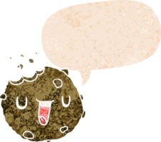 dessin animé biscuit avec discours bulle dans grunge affligé rétro texturé style png