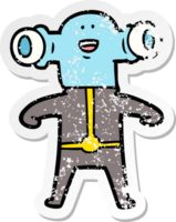 distressed sticker of a friendly cartoon alien png