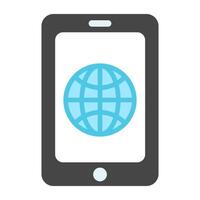 Globe inside smartphone, mobile browser icon vector