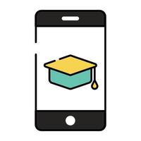 Mortarboard inside smartphone, icon of mobile education vector