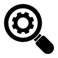 Gear under magnifying glass, icon of search setting vector