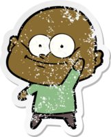 distressed sticker of a cartoon bald man staring png