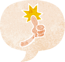 cartoon thumbs up sign with speech bubble in grunge distressed retro textured style png