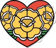 pegatina de tatuaje al estilo tradicional de un corazón y flores png