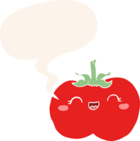 dessin animé tomate avec discours bulle dans rétro style png