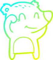 cold gradient line drawing of a tired smiling bear cartoon png