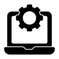 Gear inside laptop, icon of laptop setting vector