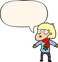 cartoon surprised christmas person with speech bubble in comic book style png