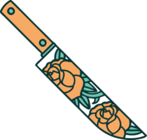 iconic tattoo style image of a dagger and flowers png