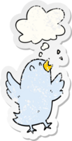 cartoon bird singing with thought bubble as a distressed worn sticker png