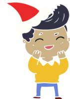 hand drawn flat color illustration of a man laughing wearing santa hat png