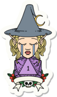 sticker of a crying elf mage character with natural one dice roll png