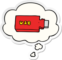 cartoon flash drive with thought bubble as a printed sticker png