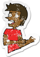 retro distressed sticker of a cartoon stressed man png