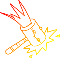 warm gradient line drawing of a cartoon hammer banging png