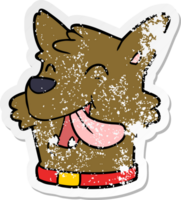 distressed sticker of a cartoon happy dog face png