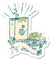 worn old sticker of a tattoo style detergent and pile of clothes png