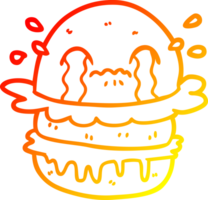 warm gradient line drawing of a cartoon crying fast food burger png