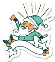 adesivo de um personagem de natal de papai noel estilo tatuagem comemorando png