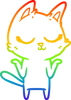 rainbow gradient line drawing of a calm cartoon cat png