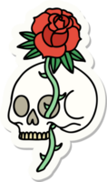 sticker of tattoo in traditional style of a skull and rose png