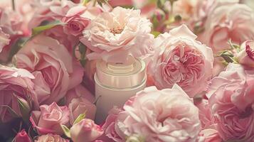 AI generated Face cream moisturiser as skincare and bodycare product with flowers background, spa and organic beauty cosmetics for natural skin care routine photo