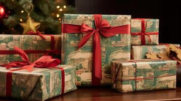 Christmas gift wrapping idea for boxing day and winter holidays in the English countryside tradition photo