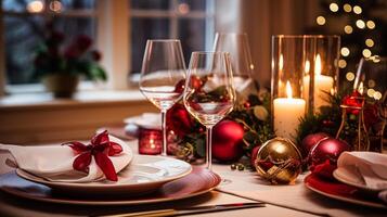 AI generated Holiday dinner at home, table decor photo