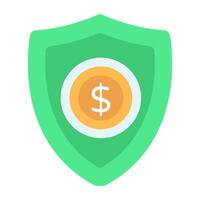 Dollar on shield, money insurance icon vector