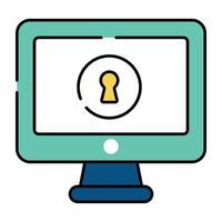 Keyhole inside monitor, flat design of secure computer vector
