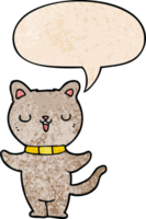cartoon cat with speech bubble in retro texture style png