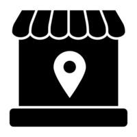 Map marker inside building denoting concept of shop location vector