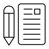lápiz con papeles, ícono de escritura de artículos vector